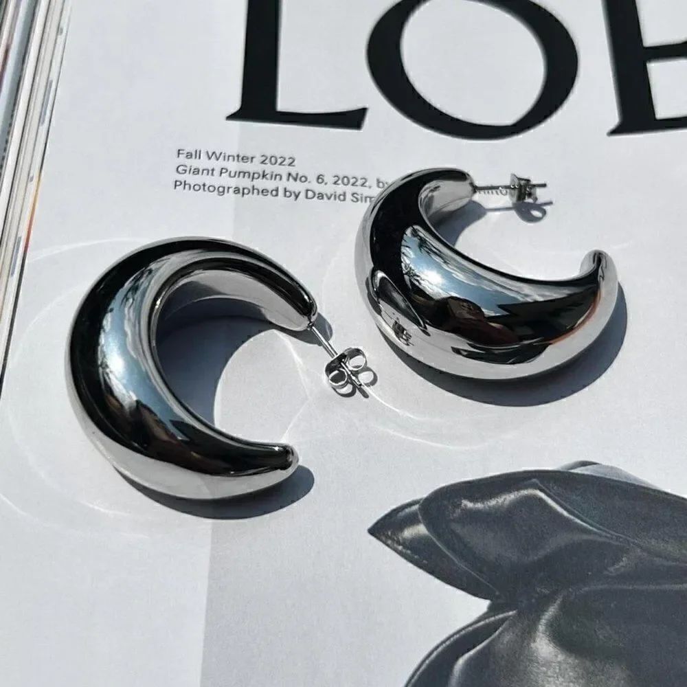 New! “Nina” Large Silver Chunky Studs Hoop Earrings